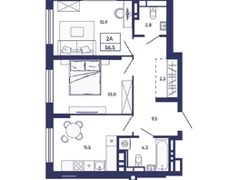 Продается 2-комнатная квартира ЖК Сподвижники, дом 3, 56.5  м&sup2;, 6800000 рублей