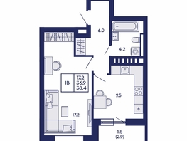 Продается 1-комнатная квартира ЖК Горизонт, дом 2, 38.4  м&sup2;, 7250000 рублей