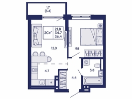 Продается 2-комнатная квартира ЖК Горизонт, дом 2, 36.4  м&sup2;, 6600000 рублей