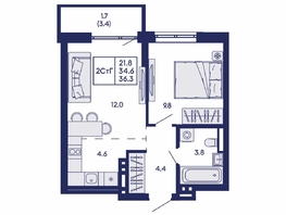 Продается 2-комнатная квартира ЖК Горизонт, дом 2, 36.3  м&sup2;, 6600000 рублей