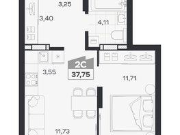 Продается 2-комнатная квартира ЖК Квартал 54, дом 1, 37.75  м&sup2;, 6707000 рублей