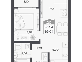 Продается 2-комнатная квартира ЖК Квартал 54, дом 1, 35.94  м&sup2;, 7186000 рублей
