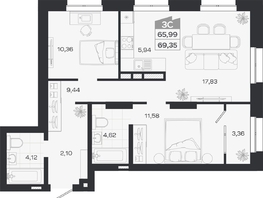 Продается 3-комнатная квартира ЖК Квартал 54, дом 1, 65.99  м&sup2;, 10823000 рублей
