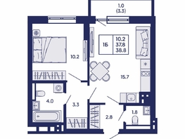 Продается 1-комнатная квартира ЖК Горизонт, дом 2, 38.8  м&sup2;, 7200000 рублей