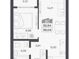 Продается 2-комнатная квартира ЖК Квартал 54, дом 1, 35.94  м&sup2;, 7402000 рублей
