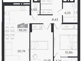 Продается 3-комнатная квартира ЖК Ясный берег, дом 10, бс 6-7, 61.57  м&sup2;, 10977000 рублей