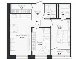 Продается 3-комнатная квартира ЖК Ясный берег, дом 10, бс 8-10, 68.18  м&sup2;, 11992000 рублей