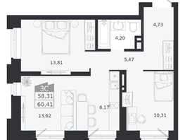 Продается 3-комнатная квартира ЖК Ясный берег, дом 20, 60.41  м&sup2;, 10413000 рублей