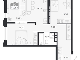 Продается 3-комнатная квартира ЖК Ясный берег, дом 20, 62.54  м&sup2;, 11651000 рублей