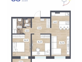 Продается 3-комнатная квартира ЖК Радуга Сибири, дом 10, 57.73  м&sup2;, 7300000 рублей