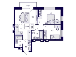 Продается 3-комнатная квартира ЖК Грибоедовский сад, 62.9  м&sup2;, 10300000 рублей