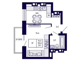 Продается 1-комнатная квартира ЖК Грибоедовский сад, 31.1  м&sup2;, 6300000 рублей