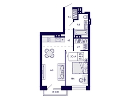 Продается 2-комнатная квартира ЖК Грибоедовский сад, 47.4  м&sup2;, 9100000 рублей