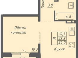 Продается 1-комнатная квартира ЖК Гильдия, 34  м&sup2;, 3950000 рублей