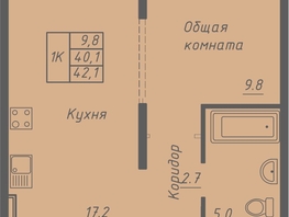 Продается 1-комнатная квартира ЖК Гильдия, 42.1  м&sup2;, 4600000 рублей