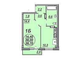 1-комнатная квартира, 39.7 м², 6/12 этаж