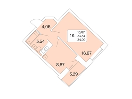 1-комнатная квартира, 34.99 м², 21/22 этаж