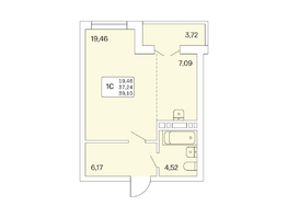 Студия, 39.1 м², 13/25 этаж