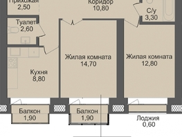 2-комнатная квартира, 55.5 м², 9/12 этаж
