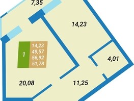 Продается 1-комнатная квартира ЖК Бирюзовая жемчужина-2, 49.57  м², 7187650 рублей