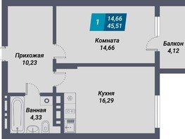 Продается 1-комнатная квартира ЖК Менделеев, 45.51  м², 7509150 рублей