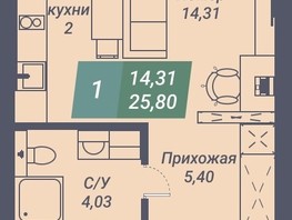 Продается Студия АК Voroshilov (Ворошилов), 25.8  м², 3354000 рублей