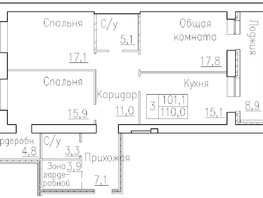 Продается 3-комнатная квартира ЖК Кольца, дом 11, 110  м², 12000000 рублей