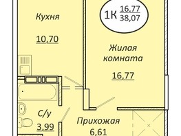 Продается 1-комнатная квартира ЖК Пролетарский, 38.07  м², 4644540 рублей
