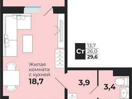 Продается 1-комнатная квартира ЖК Калина Красная, дом 1, 26  м², 3040000 рублей