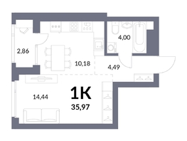 Продается 1-комнатная квартира ЖК Горская Лагуна, корпус 2, 34.54  м², 8403000 рублей