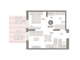 Продается 1-комнатная квартира ЖК Европейский берег, дом 44, 55.6  м², 9260000 рублей