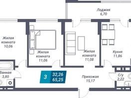 Продается 3-комнатная квартира ЖК Звезда, 65.25  м², 9787500 рублей