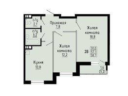 Продается 2-комнатная квартира ЖК Матрешкин двор, дом 2, 58.7  м², 6398300 рублей