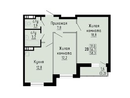 Продается 2-комнатная квартира ЖК Матрешкин двор, дом 2, 58.3  м², 6471300 рублей