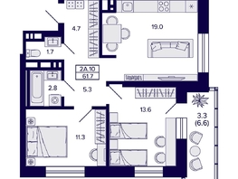 Продается 2-комнатная квартира ЖК Сподвижники, 61.7  м², 7050000 рублей