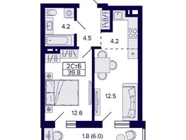 Продается 2-комнатная квартира ЖК Grando (Грандо), 39.8  м², 7960000 рублей