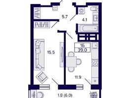 Продается 1-комнатная квартира ЖК Grando (Грандо), 39  м², 7722000 рублей