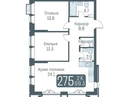 Продается 3-комнатная квартира ЖК Кварталы Немировича, 69.3  м², 10600000 рублей