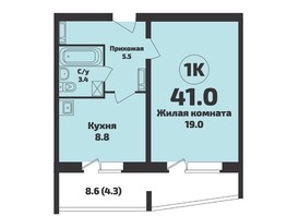 Продается 1-комнатная квартира ЖК Приозерный, дом 712 серия Life, 41  м², 4640000 рублей