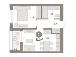 Продается 1-комнатная квартира ЖК Европейский берег, дом 44, 41.7  м², 7180000 рублей