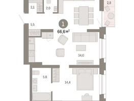 Продается 1-комнатная квартира ЖК Европейский берег, дом 44, 66.6  м², 10310000 рублей