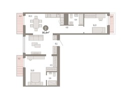 Продается 2-комнатная квартира ЖК Европейский берег, дом 48, 90.36  м², 11760000 рублей
