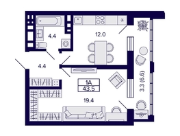 Продается 1-комнатная квартира ЖК Grando (Грандо), 43.5  м², 8150000 рублей