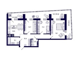 Продается 3-комнатная квартира ЖК Grando (Грандо), 86.6  м², 13509600 рублей
