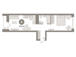 Продается 1-комнатная квартира ЖК Авиатор, дом 2, 45.55  м², 7560000 рублей