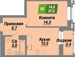 Продается 1-комнатная квартира ЖК Калининский квартал, дом 4, 37.3  м², 6266400 рублей