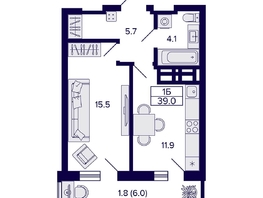 Продается 1-комнатная квартира ЖК Grando (Грандо), 39  м², 7990000 рублей