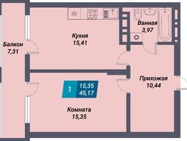 Продается 1-комнатная квартира ЖК Менделеев, 45.17  м², 7678900 рублей