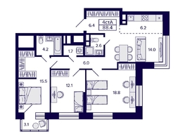 Продается 4-комнатная квартира ЖК Citatum (Цитатум), 88.4  м², 12700000 рублей