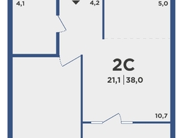 Продается 2-комнатная квартира ЖК Поколение, дом 2, 38  м², 4381000 рублей